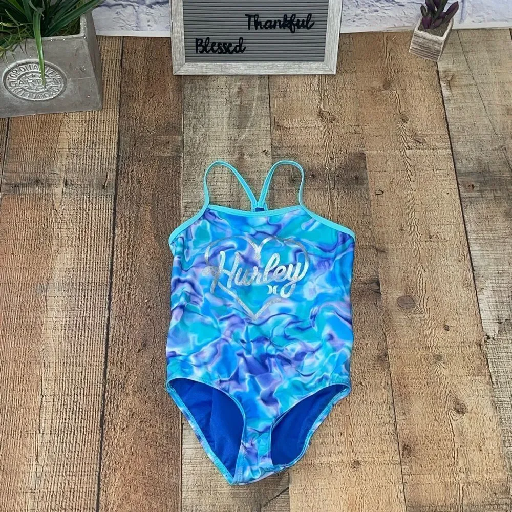 Hurley Girls Youth One-Piece Water Color Swimsuit UPF 50+ 5/6.